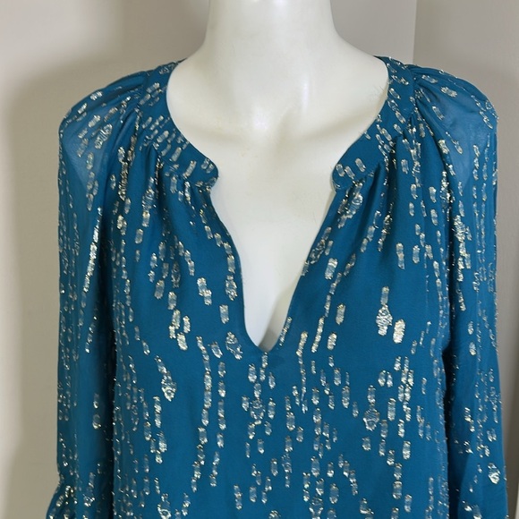 Lilly Pulitzer Matilda Top Fish Gold Clip Chiffon Silk Inky Tidal Blouse Sz M - Picture 4 of 11